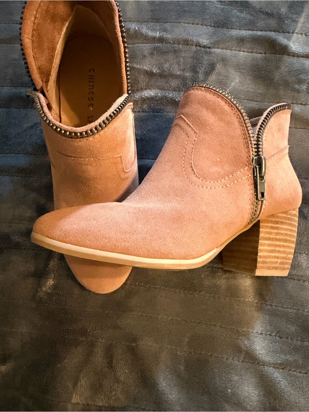 Chinese Laundry Suede Ankle Booties Size 7 / 38 Block Heel